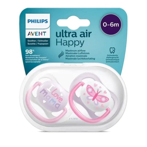 AVENT Ортодонтични залъгалки Ultra Air Happy Girl 0-6м. 2бр. Avent