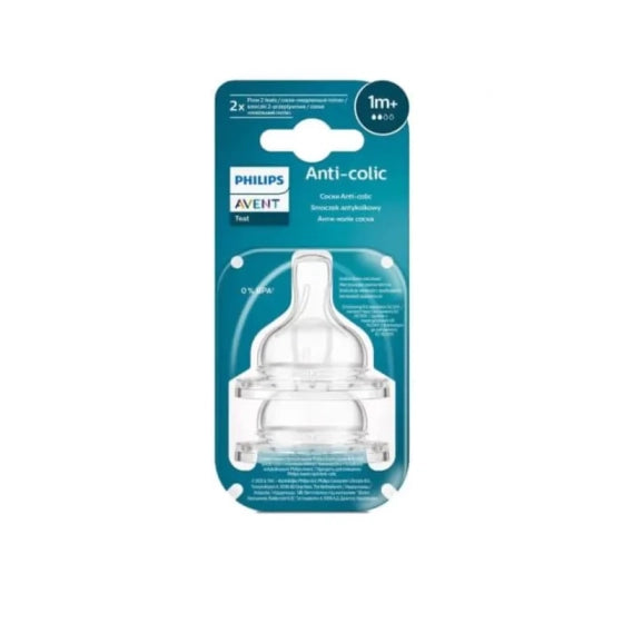AVENT Биберон Anti-Colic Slow с 2 дупки 1м+ 2бр Avent