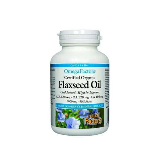 NATURAL FACTORS Ленено масло софтгел капсули за добър холестерол и нормално кръвно налягане 1000мг x90