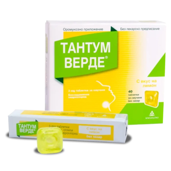 TANTUM VERDE Тантум Верде таблетки с вкус на лимон при възпалено и билно гърло x40