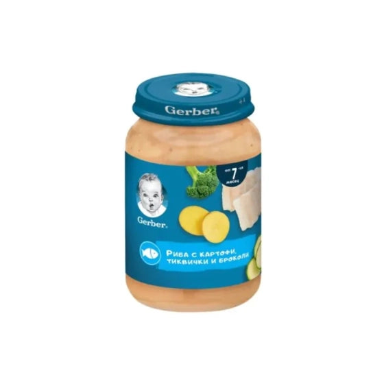 Gerber Храна за бебета Пюре с риба, картофи и тиквички от 7-ия месец, 190g
