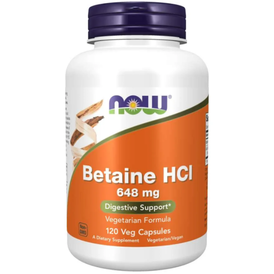NOW Betaine HCl капсули 648мг х120