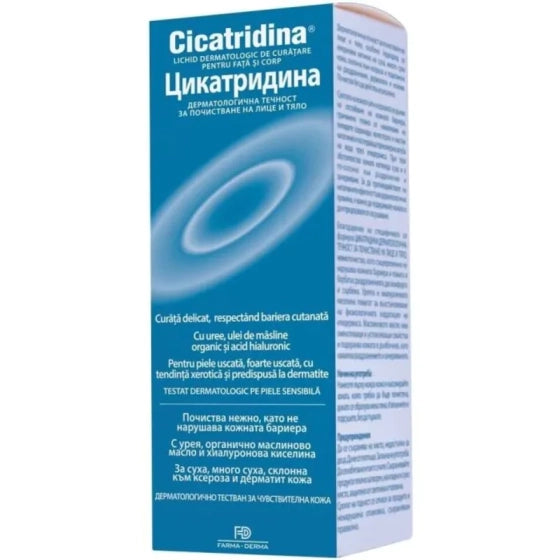 NATURPHARMA Цикатридина Дерматологична течност за почистване на лице и тяло 250мл