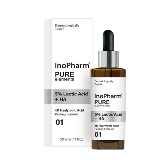 InoPharm Pure elements Пилинг за лице с 5% млечна киселина и хиалуронова киселина 30мл