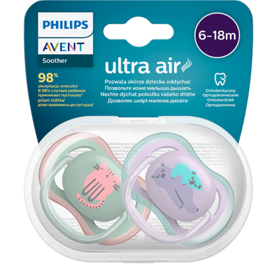 AVENT Ортодонтични залъгалки Ultra Air коте 6-18м. 2бр. Avent