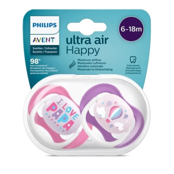 AVENT Ортодонтични залъгалки Ultra Air Happy Girl 6-18м. 2бр Avent