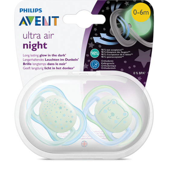 AVENT Ортодонтични залъгалки Ultra Air Night момче 0-6м. 2бр Avent