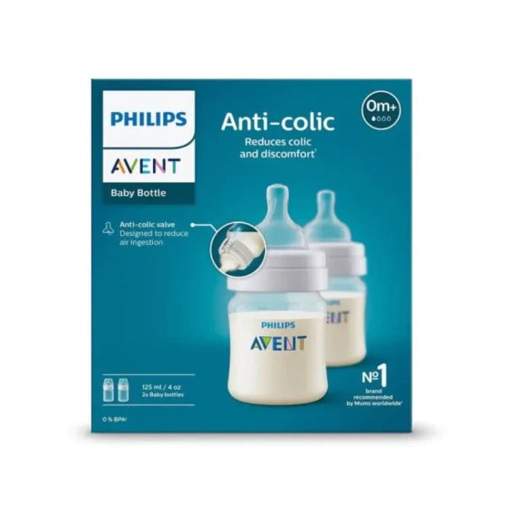 AVENT Бутилка Anti-Colic 125 мл биберон за новородено 1 дупка 0м+ х2 Avent
