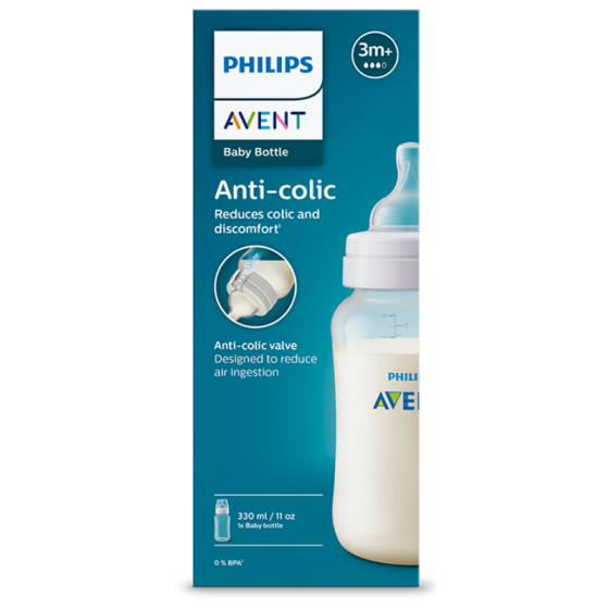 AVENT Бутилка Anti-Colic 330мл биберон със среден поток 3м+ Avent