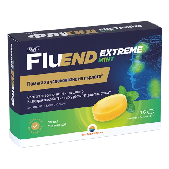 FluEnd Extreme за успокояване на гърлото с вкус на мента х16 таблетки за смучене Sun Wave Pharma - Снимка 1 от 2