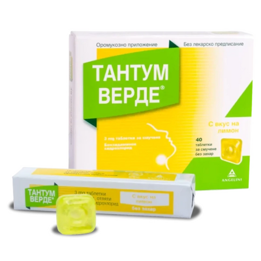 TANTUM VERDE Тантум Верде таблетки с вкус на лимон при възпалено и билно гърло x40