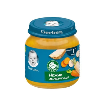 compare product Gerber Храна за бебета Пюре от нежни зеленчуци моето 1-во пюре, 125g, бурканче