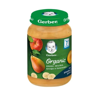 compare product Gerber Organic Храна за бебета Пюре от банан, ябълка, круша и праскова от 7-ия месец 190g