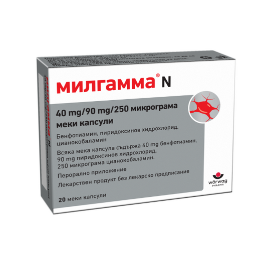 MILGAMMA Милгамма N 40 мг/90 мг/250 мкг 20 капсули