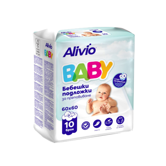 ALIVIO Ултра абсорбиращи бебешки подложки за преповиване Alivio Baby 60СМ/60СМ Х 10