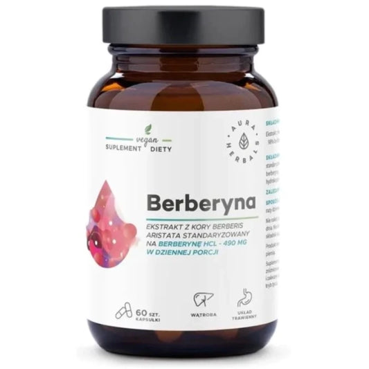 AURA HERBALS Берберин добавка за контрол на кръвна захар и холестерол 490 мг х 60 капсули Aura Herbals
