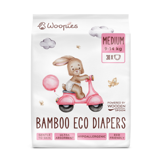 WOOPIES Wooden spoon Биоразградими пелени Woopies MEDIUM (9-14 kg) 30бр