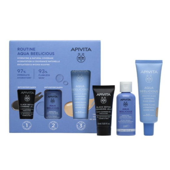 APIVITA Комплект Apivita Aqua Beelicious Тониран крем SPF30 40мл + Детокс гел 15мл + Тоник 50мл