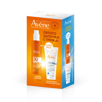 compare product Комплект Avene Слънцезащитен спрей за възрастни SPF30 200мл + Лосион за след слънце 200мл