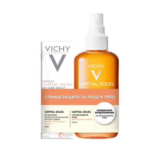VICHY Комплект Vichy Soleil  UV Age флуид SPF50+ 40мл + Вода за подобряване на тена SPF30