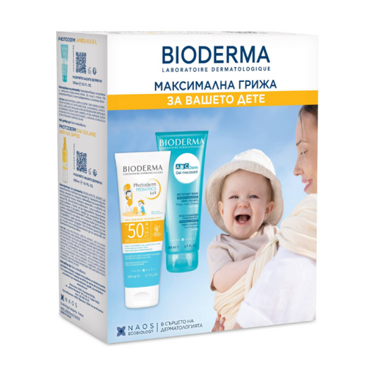 BIODERMA Комплект Bioderma Photoderm Pediatrics Слънцезащитно мляко SPF50+ 200мл + Abc derm Гел мусан 200мл