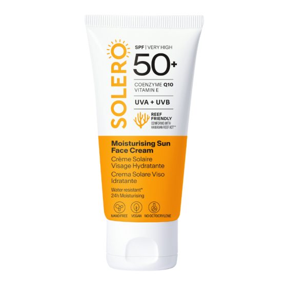 SOLERO Хидратиращ Слънцезащитен крем за лице SPF50+ 50мл