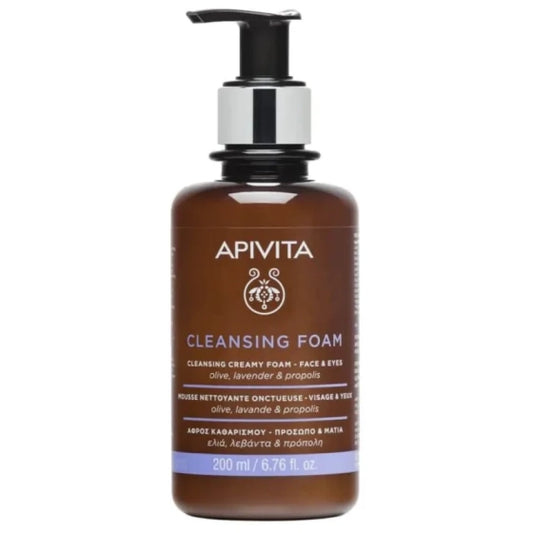 Apivita почистваща пяна за лице и очи с маслина и лавандула 200ml - Снимка 1 от 2