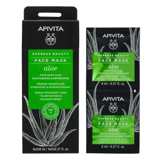 Apivita express beauty хидратираща и освежаваща маска за лице с алое 8ml х12 броя