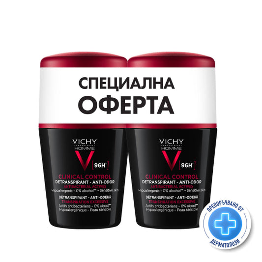 VICHY Комплект Vichy Homme Дезодорант Clinical Control рол-он ефект 96ч 2х50мл