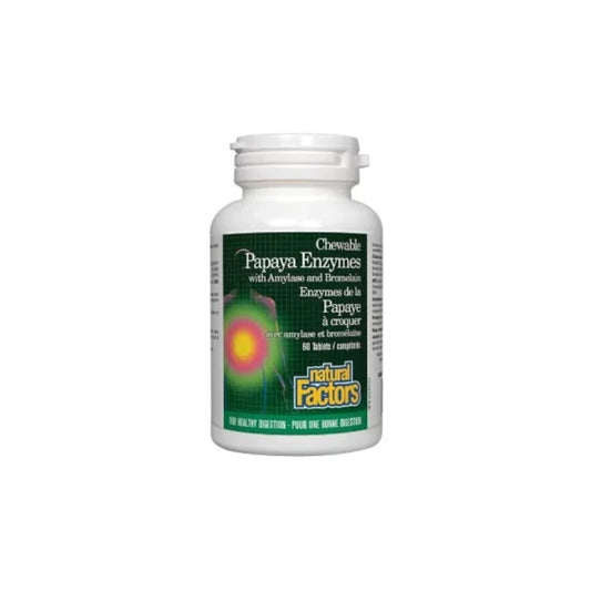 NATURAL FACTORS Папая ензими с амилаза дъвчащи таблетки за добро храносмилане х60 Natural Factors