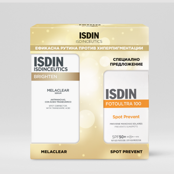 compare product Комплект Isdin Melaclear Серум 30мл + FotoUltra 100 Spot Prevent Слънцез.флуид SPF50+ 50мл