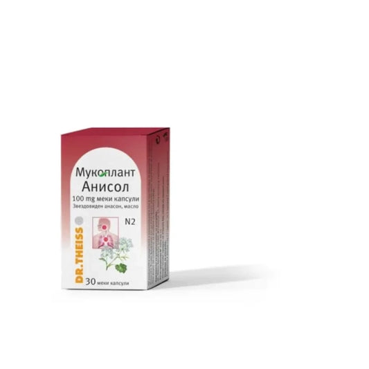 DR. THEISS Мукоплант Анисол капсули при суха кашлица с гъст и вискозен секрет 100мг х30 Dr. Theiss