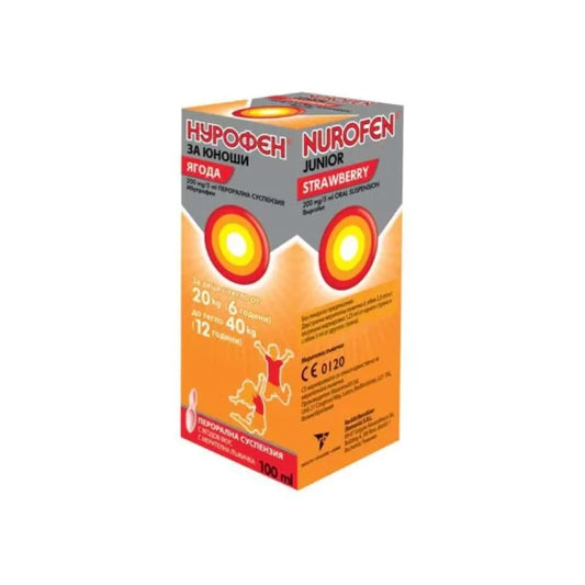 NUROFEN Нурофен за юноши суспензия /ягода/ при висока температура и болка 40мг/мл 100мл