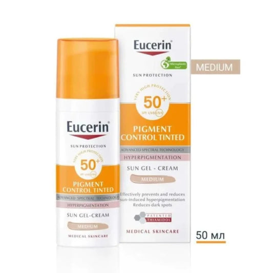 Eucerin pigment control оцветен слънцезащитен гел-крем за лице spf50+ тъмен,  50мл