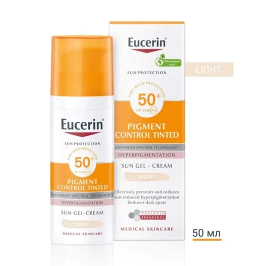 Eucerin pigment control оцветен слънцезащитен гел-крем за лице spf50+светъл,  50мл Годен до: 28.2.2026 г.
