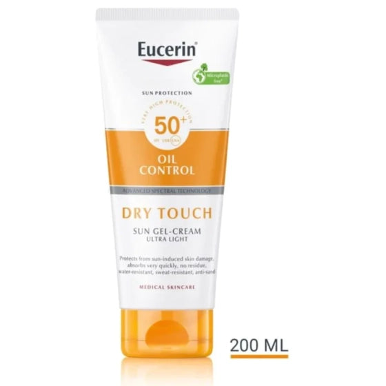 Eucerin dry touch слънцезащитен крем гел за тяло spf 50+ 200мл Годен до: 31.3.2026 г.