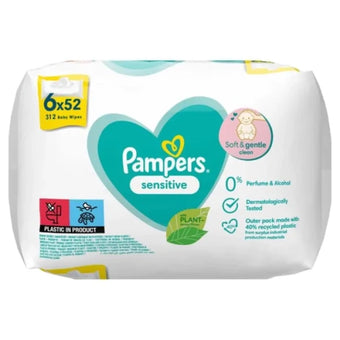 compare product Pampers sensitive бебешки мокри кърпички 6х52