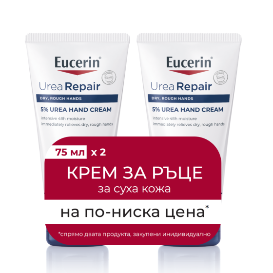 Eucerin UreaRepair Крем за ръце с 5% urea 75мл х 2 броя - Снимка 1 от 6