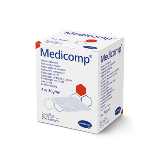 MEDICOMP Медикомп компрес нетъкан текстил  стерилен 5см/5см х50 (25х2) 1074