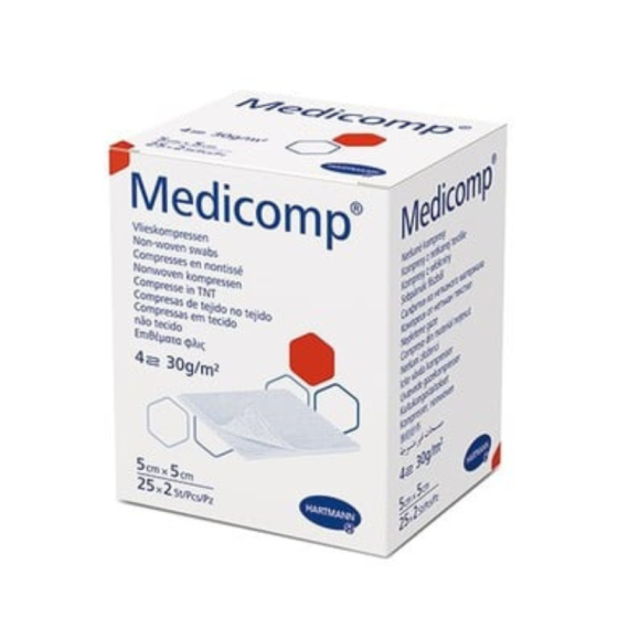 MEDICOMP Медикомп компрес нетъкан текстил  стерилен 7.5см/7.5см х 50 (25х2)