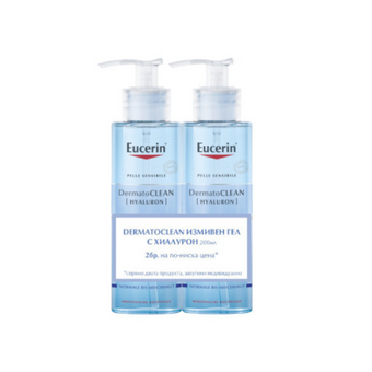 compare product Комплект Eucerin DermatoClean Измиващ гел за лице с хиалурон 2х200мл