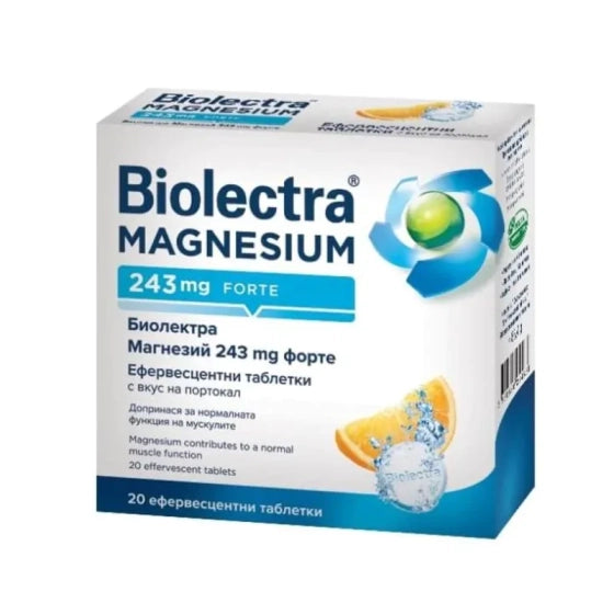 BIOLECTRA Биолектра Магнезий портокал ефервесцентни таблетки за мускули и нерви  243мг х20