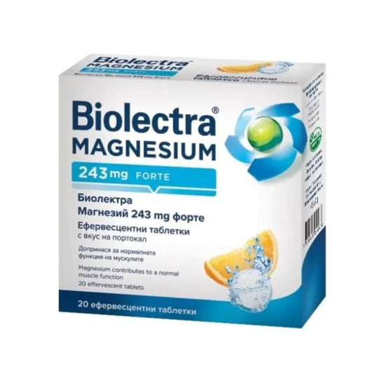 BIOLECTRA Биолектра Магнезий портокал ефервесцентни таблетки за мускули и нерви  243мг х20