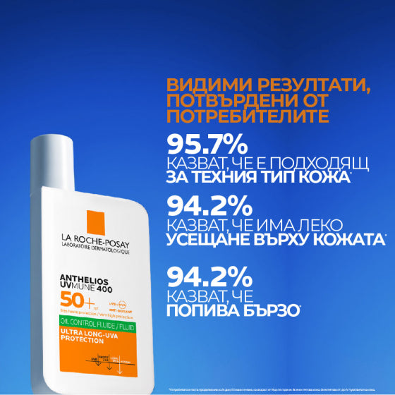 La Roche-Posay Anthelios SPF 50+ uvmune 400 oil control флуид за лице 50 мл 847292 - Снимка 3 от 8