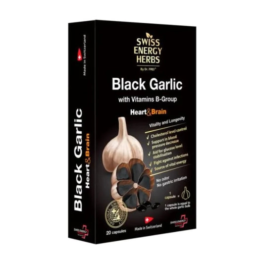 SWISS ENERGY Черен чесън капсули подкрепя функциите на сърдечно-съдовата система х20 Swiss Energy
