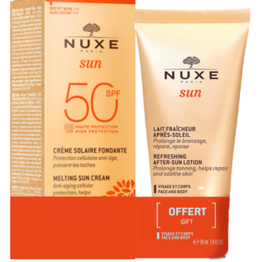 benu Nuxe Sun деликатен крем за лице SPF 50 + Nuxe Sun освежаващ лосион за след слънце 50 мл