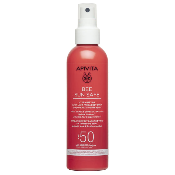 Apivita Bee Sun Safe Хидратиращ спрей с ултра лека текстура за лице и тяло SPF50