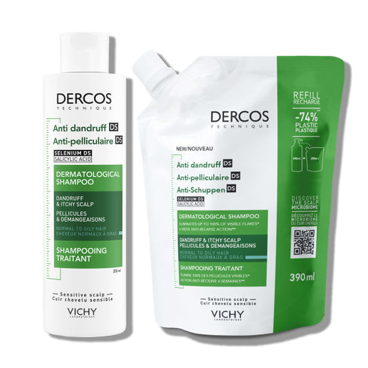Vichy Dercos Шампоан против пърхот за мазен скалп 200мл + Шампоан за мазен скалп еко пълнител 390мл